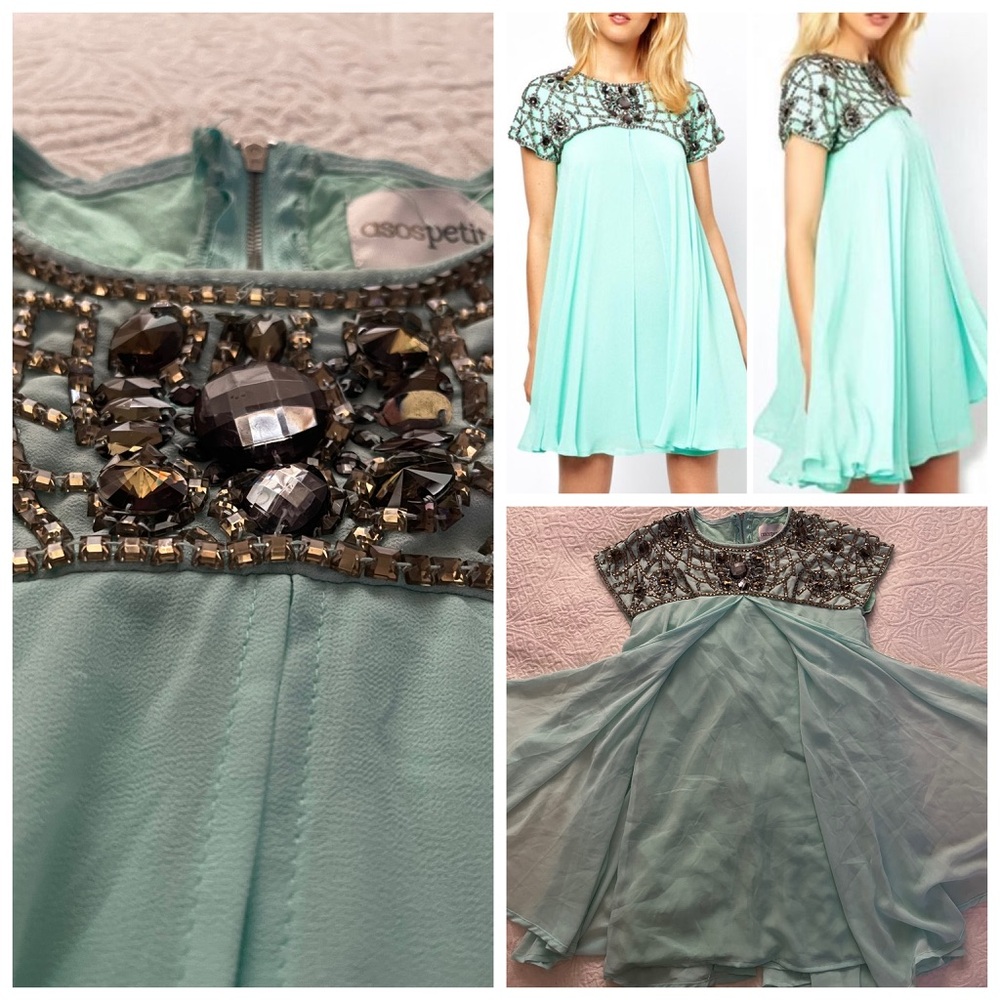 asos Petite Babydoll Beaded Dress Mint Green.